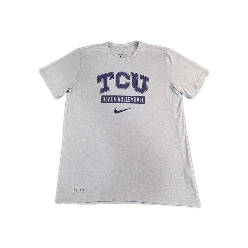 Nike TCU Horned Frogs T Shirt Men's Sz L Gray Dri Fit Volleyball Short Sleeve 34